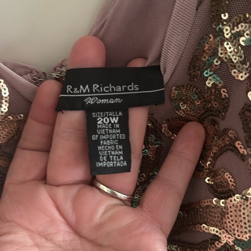 R & M Richards Gold and Pink Sequin Wedding Dress